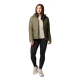 Campera puffer color salmón con capucha, cierre frontal y bolsillos laterales con cierre. Cuenta con tecnología termorreflectante Omni-Heat™ y puños con orificios para los pulgares.