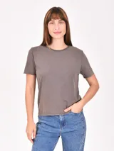 Remera color tostado de corte clásico y mangas cortas.