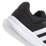 Championes deportivos Adidas modelo Lite Racer 4.0, color negro con tres franjas blancas laterales y entresuela blanca con tecnología Cloudfoam.