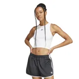 Musculosa Adidas ESS RIB TANK de dama, color blanco, corte ajustado, cuello redondo acanalado y espalda cruzada.