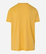Remera deportiva amarilla de poliéster, liocel y elastano, con cuello redondo, manga corta y estampa lettering.