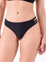 Bombacha de bikini negra con laterales de tiras dobles.