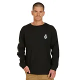 Remera negra de manga larga con cuello redondo y logo de Volcom estampado en blanco en el pecho y en la manga izquierda.
