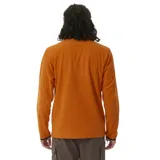 Canguro color naranja de polar fleece con cuello alto con cierre de botones a presión, bolsillo en el pecho con cierre y logo de la marca.