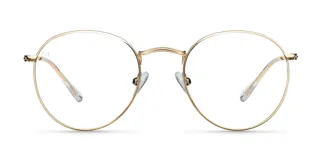 Lentes de metal dorados con forma redonda y lentes transparentes con filtro de luz azul y protección UV400.