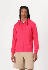 Canguro con cierre de la marca Gap, color fucsia, con capucha y logo bordado en el frente.