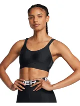 Top deportivo negro Under Armour Infinity Mid 2.0 con tecnología de sujeción que se sincroniza con cada movimiento y relleno de espuma hueca ultraligera.
