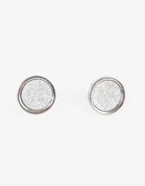 Par de aros pasantes circulares con glitter plateado y borde dorado.