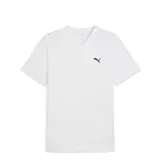 Remera Puma Ess Vneck de hombre, color blanco, con cuello en V y logo de la marca bordado en negro en el pecho.