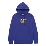 Buzo canguro con capucha ajustable, color azul con logo CAT amarillo estampado en el pecho. Confeccionado en algodón y poliéster.