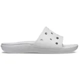 Ojotas Crocs modelo Classic Slide, color blanco, con tira ancha perforada para personalización con Jibbitz™.