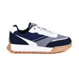 Championes Hi-Tec Lim D24, con capellada de cuero sintético azul marino, detalles en gris y blanco, y suela de goma color caramelo.