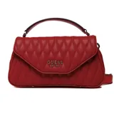 Bolso de hombro Guess modelo Valla, color rojo, con diseño acolchado en patrón de rombos. Presenta solapa frontal con cierre magnético y logo metálico de la marca. Incluye asa superior corta y correa ajustable para llevar al hombro o cruzada.