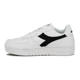 Championes casuales de mujer Diadora modelo Spitfire, color blanco con el logo lateral en negro. Diseño de caña baja con cordones blancos y suela gruesa.