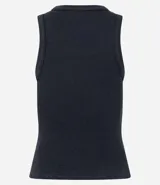 Musculosa negra de algodón con textura acanalada y botones frontales.