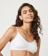 Soutien blanco de poliamida sin costuras, con relleno removible y breteles finos.