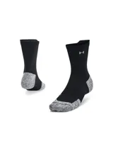 Par de medias deportivas Under Armour negras con detalles en gris jaspeado en la puntera y el talón. Logo de la marca en blanco en el tobillo.