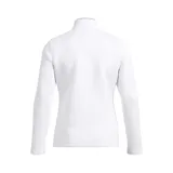 Campera blanca con cierre frontal, cuello alto y bolsillos laterales con cierre.