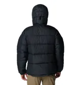 Campera puffer Columbia Pike Lake II Hooded para hombre, color verde oliva y negro. Cuenta con tecnología Omni-Heat Reflective, capucha ajustable, bolsillos con cierre y puños elásticos.