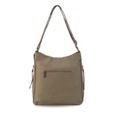 Cartera negra de simil cuero con apertura superior con cierre. Tiene detalle frontal en costura, dos bolsillos internos, un bolsillo divisor en el forro y bolsillos laterales con cierre. Incluye correa larga regulable.