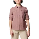 Camisa negra de manga larga para mujer, marca Columbia, modelo Silver Ridge 3.0. Confeccionada con tejido de secado rápido y protección solar UPF 50.