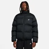 Campera puffer Nike Club negra con relleno, cierre frontal, cuello alto y logo bordado en el pecho.