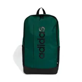 Mochila Adidas Linear color verde oscuro con base y detalles en negro. Cuenta con el logo de Adidas estampado en vertical en color negro.