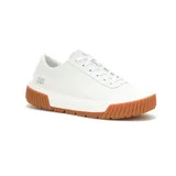 Zapatillas Caterpillar Amp de cuero blanco con logo de la marca en el lateral. Suela de goma marrón con estrías.