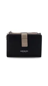 Billetera mediana de símil cuero color blanco hueso con detalles en rojo coral. Posee una presilla de cierre en la parte frontal y cierres de cremallera visibles en el borde superior.