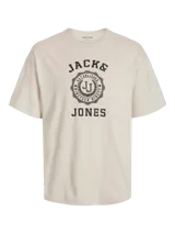 Camiseta color crema de manga corta y cuello redondo con estampado de goma con el logo de la marca Jack & Jones.