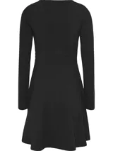 Vestido negro de piqué de algodón elástico con cuello en V, mangas largas, cintura elástica y parche con logo de Tommy Jeans en la cintura.