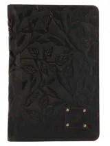 Billetera marrón con diseño de hojas y cierre con broche imantado.