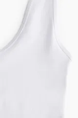 Body blanco de punto elástico, corte colaless, con escote en U tanto en la parte delantera como en la trasera, tirantes anchos y broches a presión ocultos en la parte inferior.