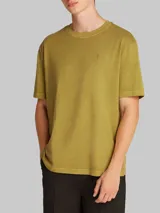 Remera color verde oliva de algodón con cuello redondo y logo bordado en el pecho.