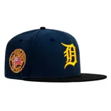 Gorro plano New Era 59FIFTY de los Detroit Tigers, con diseño bordado y color azul.