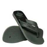 Sandalias Havaianas de hombre, color verde militar con plantilla negra y logo en la tira.