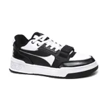 Zapatillas deportivas con diseño en blanco y negro, fabricadas en textil y cuero sintético, ideal para practicar basketball.