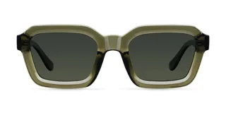 Lentes de sol cuadrados en color verde oscuro con lentes polarizados y protección UV 400.