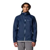 Campera cortaviento negra con capucha, cierre frontal y tecnología Omni-Tech impermeable y transpirable.