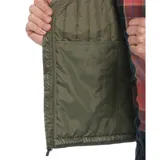 Chaleco verde militar matelaseado con cierre frontal y cuello alto.