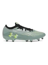 Championes de fútbol Under Armour Magnetico Select 4 FG, color verde con detalles en amarillo y negro. Diseño con cordones y tapones para césped natural.