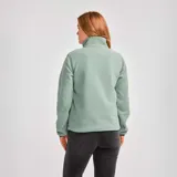 Buzo polar verde agua para mujer, con cierre de tres botones en el cuello y logo de CAT en el pecho.