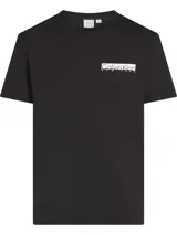 Remera negra de algodón con cuello redondo y logotipo de Calvin Klein New York estampado en el pecho.