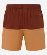 Bermuda de baño masculina confeccionada en microfibra, con cintura elástica, cordón ajustable, bolsillos laterales y trasero con cremallera, y estampado bicolor.