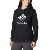 Buzo negro con capucha y bolsillo tipo canguro. Logotipo de Columbia estampado en blanco en el pecho.