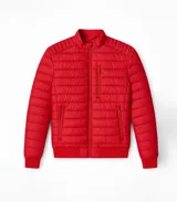 Campera azul matelaseada con cierre frontal y cuello mao.