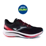 Championes deportivos Joma Active 2401 para hombre, color negro con detalles en rojo y blanco. Recomendados para running, entrenamiento ligero, marcha y uso diario. Parte superior de jacquard transpirable con perforaciones VTS y refuerzos sintéticos. Entresuela de phylon y suela de goma resistente a la abrasión.