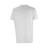 Remera blanca de poliéster con cuello redondo y mangas cortas.