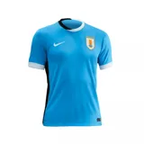 Camiseta de fútbol Nike de la selección uruguaya, modelo Local 2025 Stadium. Diseño celeste con detalles blancos en cuello y mangas, logo de Nike en blanco y escudo de la AUF.