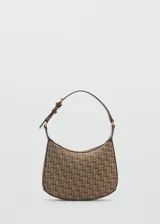 Bolso tipo baguette con estampado de monograma en tonos marrones. Tiene asa de hombro ajustable, cierre de cremallera y forro interior.